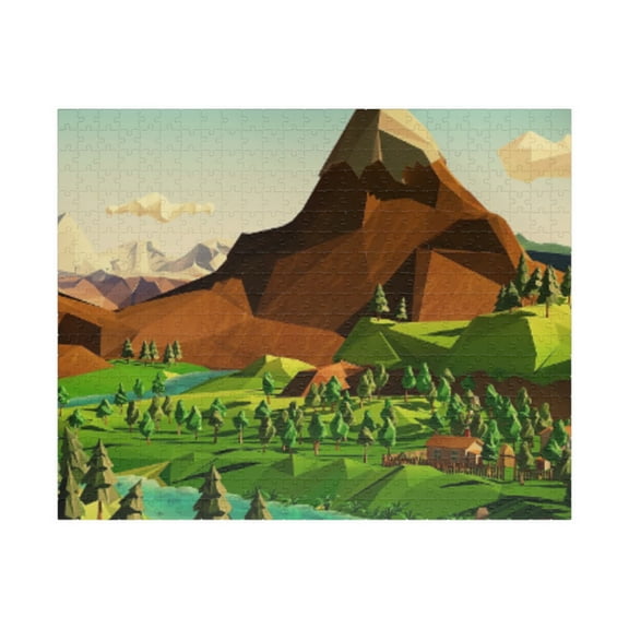Low Poly Green Mountain Puzzle (110, 252, 520, 1014-piece)