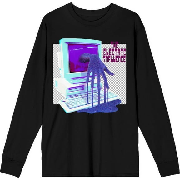Low Poly Y2K Trend The Electric Influence Adult Black Crew Neck Long Sleeve Tee-3XL