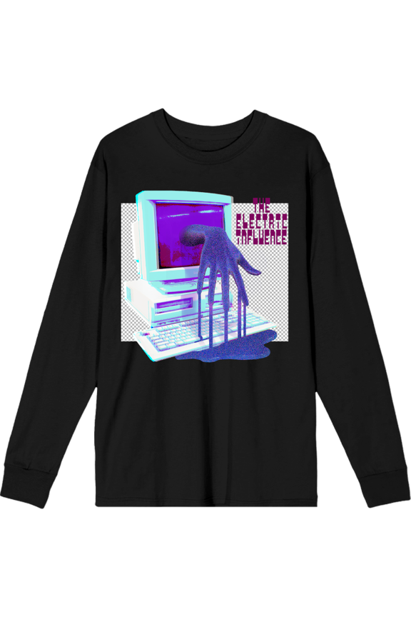 Low Poly Y2K Trend The Electric Influence Adult Black Crew Neck Long Sleeve Tee-XS