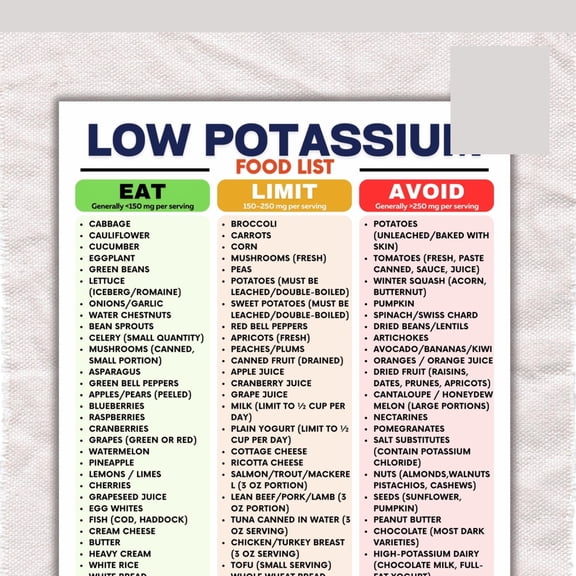 Low Potassium Food List Poster, Kidney Diet Grocery List, Low Potassium Food Chart Poster, Kidney Friendly Meal Preparation Poster, Kidney Healthy Food Poster