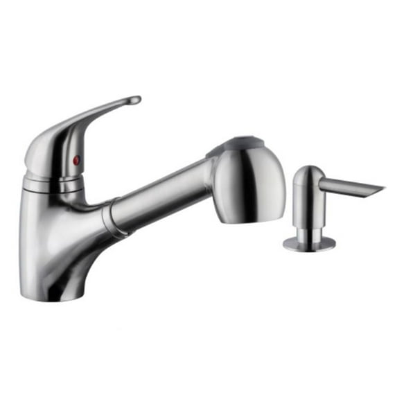 Low Profile 1-Handle Pull-Out Kitchen Faucet with Dispenser in Brushed Nickel