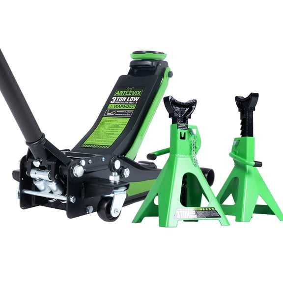 Low Profile 3 Ton Floor Jack Dual Piston Pump and 3 Ton Double Lock Stands for Cars, SUVs and Trucks