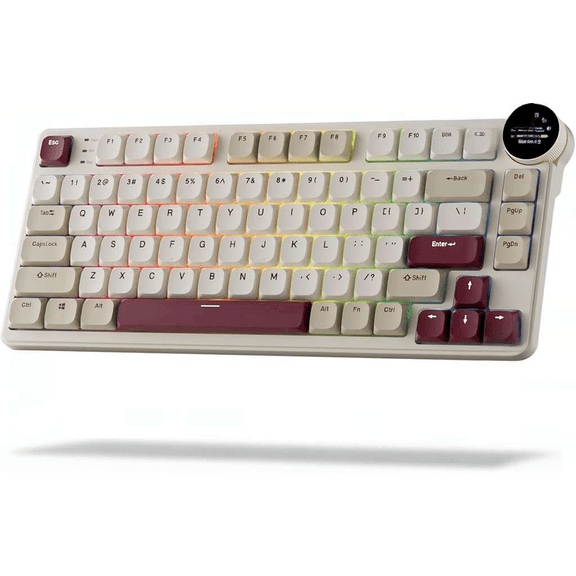 Low Profile 75% Wireless Mechanical Keyboard with Smart Display Screen and Knob, 80 Keys, Quiet Red Switch, Dune Red