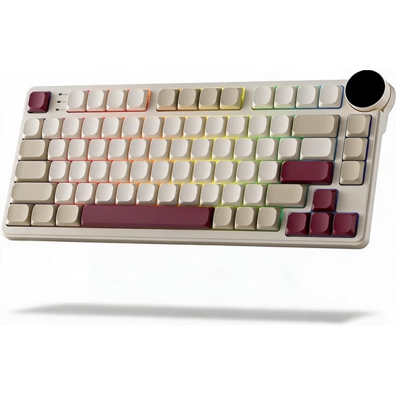Low Profile 75% Wireless Mechanical Keyboard with Smart Display and Knob, 80 Keys, Tactile Brown Switch, Dune Red