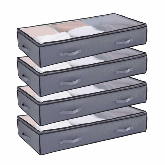 Low Profile Under Bed Storage Containers with Clear Lids 39.2 x 19.7 x 7.1 Inches 4 Pack Large Underbed Organizer Bins for Shoes Blankets and Bedroom Clothes