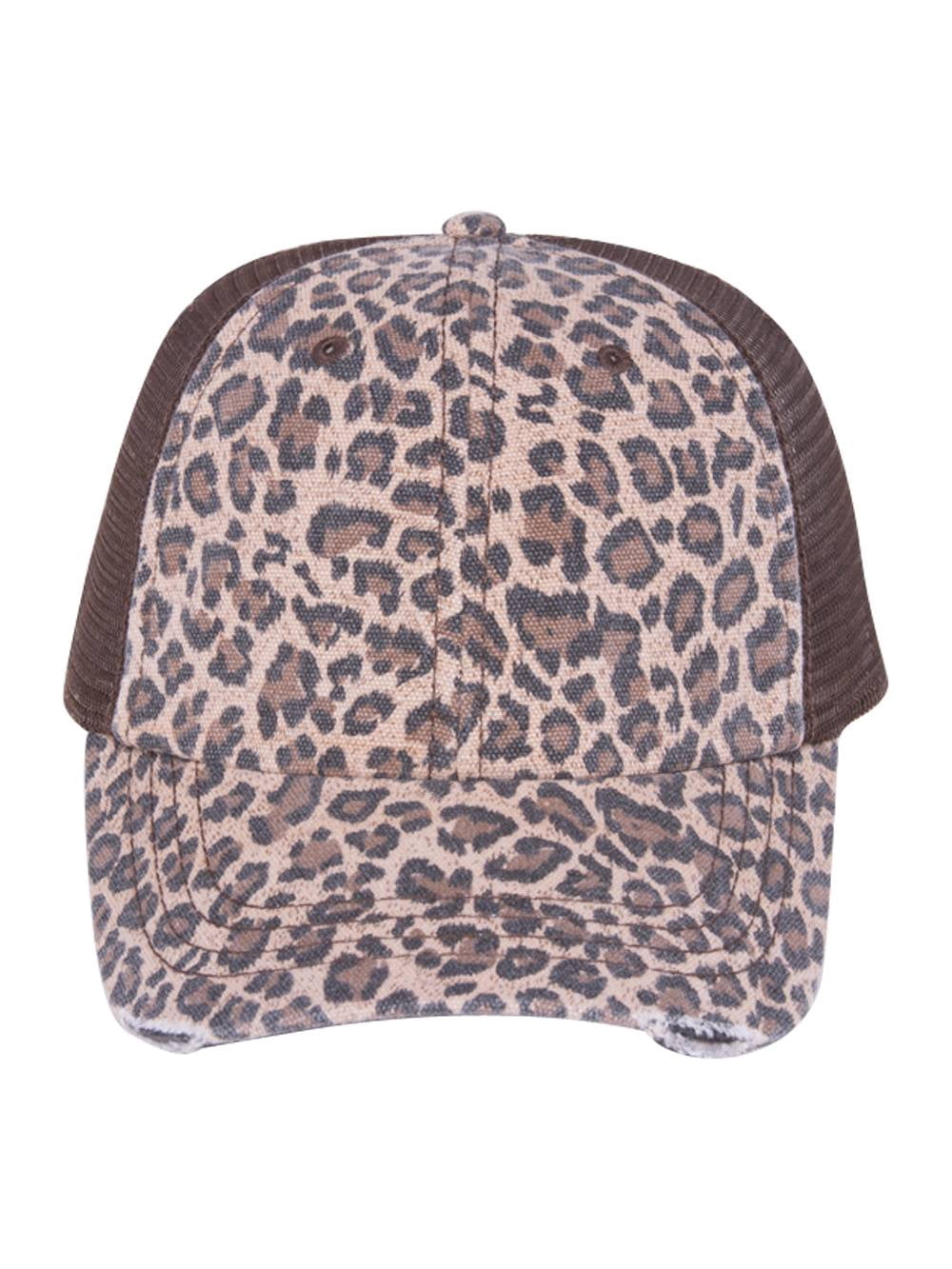 Low Profile Canvas Leopard Print Mesh Trucker Cap , Brown - Walmart.com