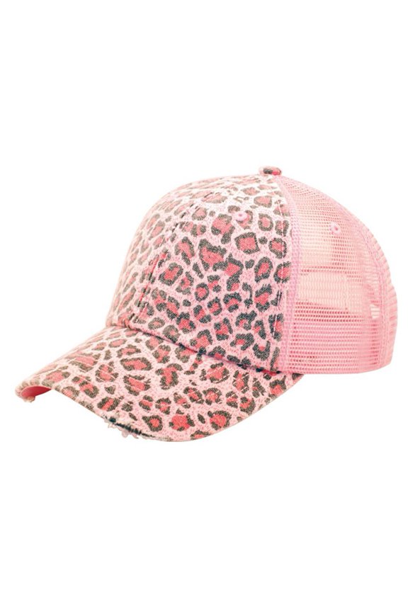Low Profile Canvas Leopard Print Mesh Trucker Cap, Pink