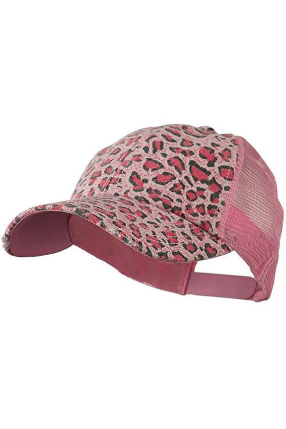 Low Profile Canvas Leopard Printed Mesh Cap - Light Pink OSFM