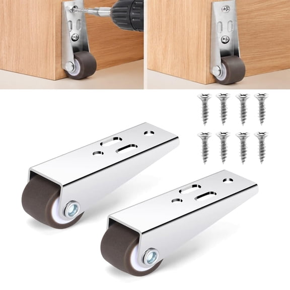 Low Profile Caster, 2 Pcs Mini Long Frame Rigid Caster Rollers with 8 Screw, Non-Slip Side Mount Caster Wheels for Furniture, Drawer, Door, Cabinet