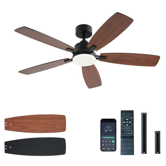 Low Profile Ceiling Fan with Lights, 52 inch Modern Brown Ceiling Fans with Lights APP/Remote Control,6 Speeds Ceiling Fan Light for Indoor/Outdoor Patio Bedroom Living Room