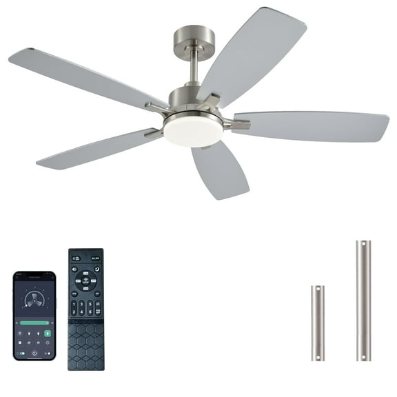 Low Profile Ceiling Fan with Lights, 52 inch Modern Nickel Ceiling Fans with Lights APP/Remote Control,6 Speeds Ceiling Fan Light for Indoor/Outdoor Patio Bedroom Living Room