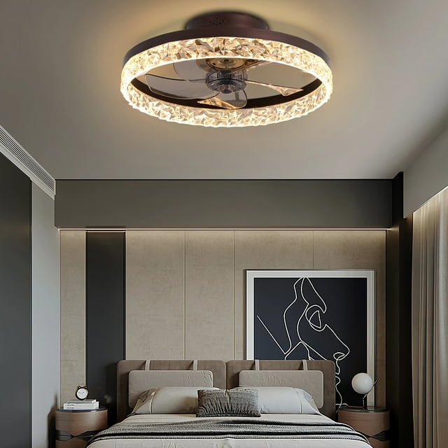 Low Profile Ceiling Fan with Light and Remote Control, Dimmable LED