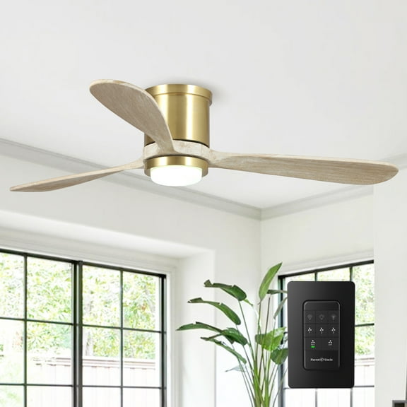 Low Profile Ceiling Fan with Lights 52 Inch Modern Flush Mount Ceiling Fan with Remote Control, Pale Gold