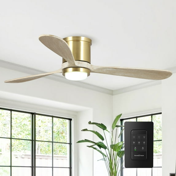 Parrot Uncle Low Profile Ceiling Fan with Remote Control, 52 Inch, Modern Flush Mount, Pale Gold, Quiet, Reversible