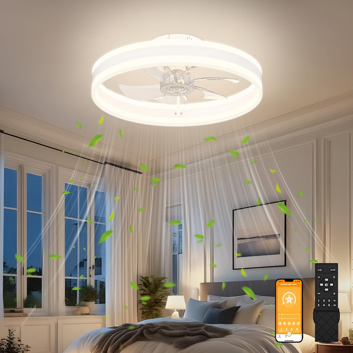 Low Profile Ceiling Fans with Lights and Remote, 19.7in Flush Mount ...