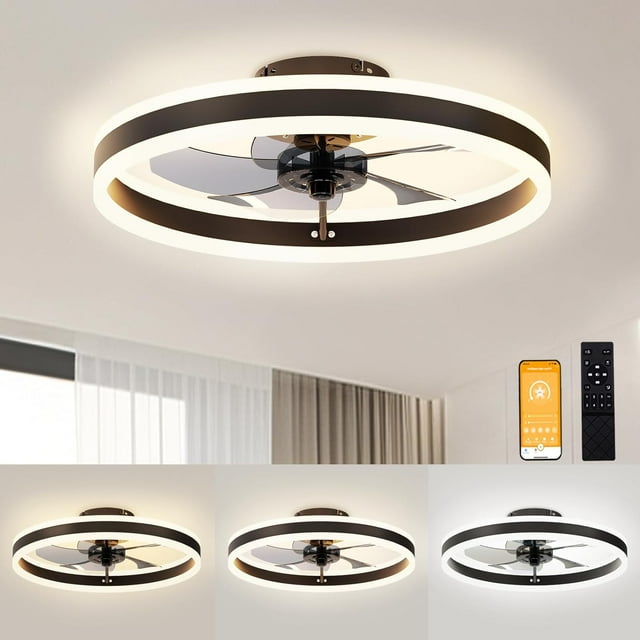 Low Profile Ceiling Fans with Lights and Remote, 19.7in Flush Mount
