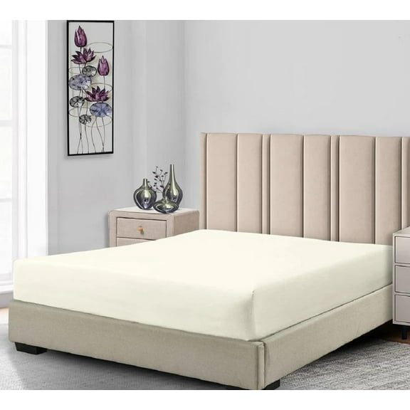 Low Profile Cotton Sateen Fitted Sheet Only (7-10 Inches) Queen Size-Ivory, Bed Linens Made in USA