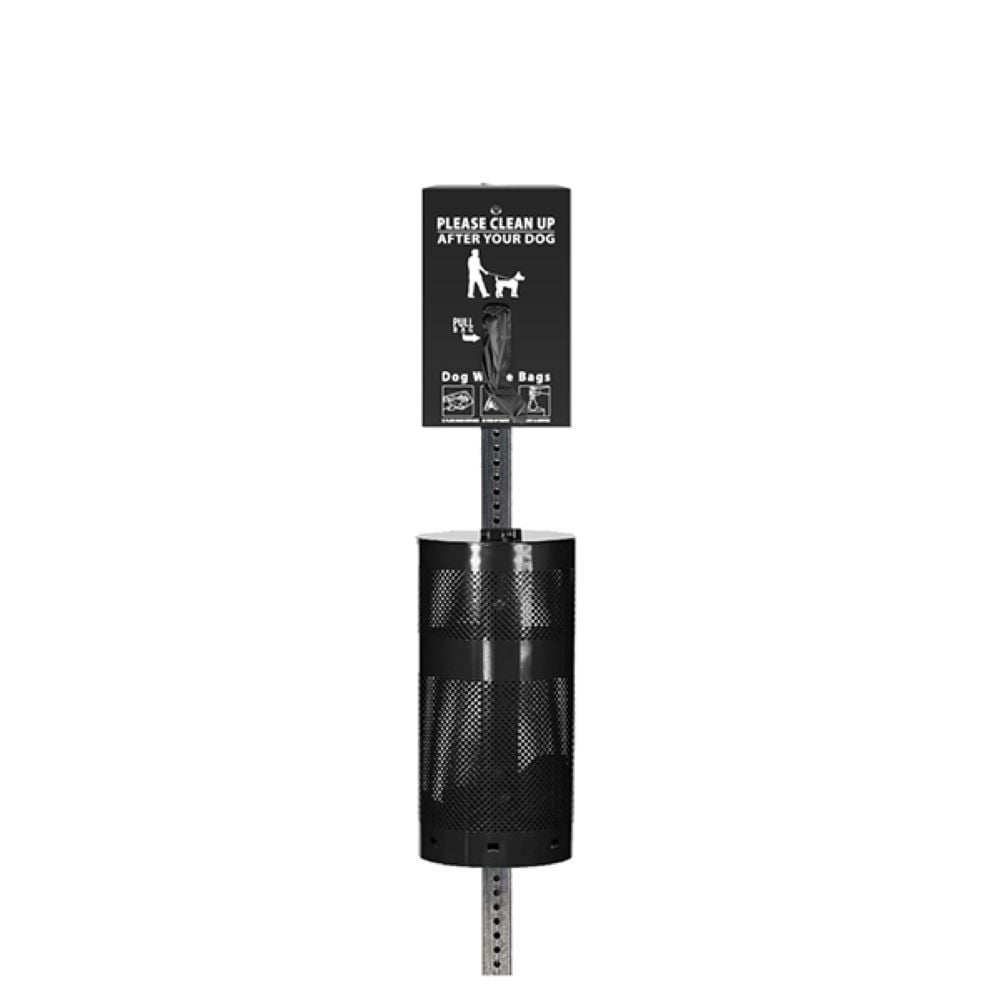 Low Profile Dog Waste Station / EZ-Tie Hanging Bag System (Black)