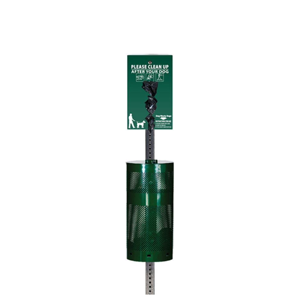 Low Profile Dog Waste Station / Roll Bag System (Green)