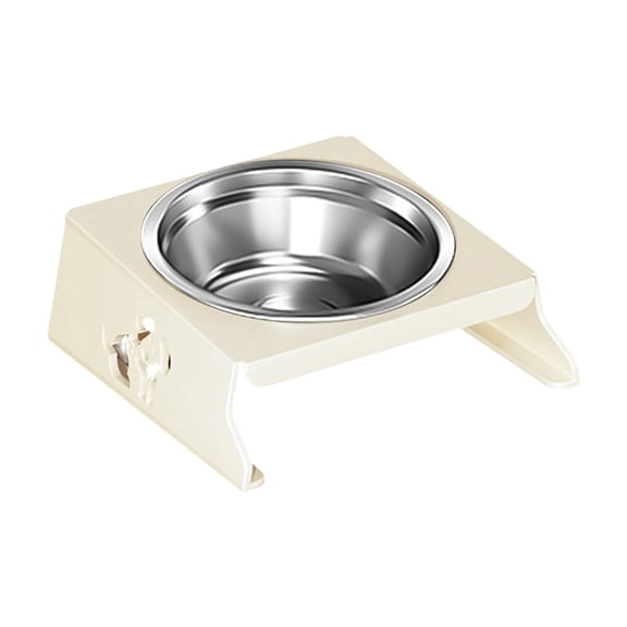 Low Profile Elevated Single Pet Feeder with Stainless Steel Bowl Foldable Raised Dog Bowl Stand for Neck Protection Small Breed Dogs and Cats Detachable Non-Slip Stand Holder - Beige
