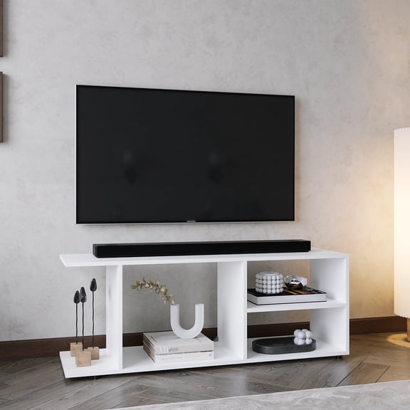 Low-Profile Entertainment Center with 4 Shelves | Space-Saving Design for 70 - 79 Inch TV in Living Room