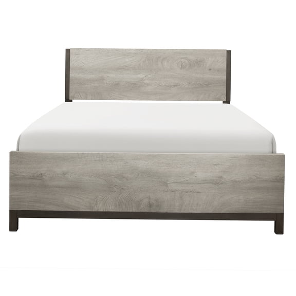 Low Profile Full Size Platform Bed Frame with Headboard, Light Gray Wood Modern Bed for Small Spaces, Easy Assembly