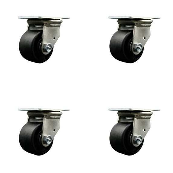 Low Profile Glass Filled Nylon 3 Inch Wheel Top Plate Swivel Caster Set SCC