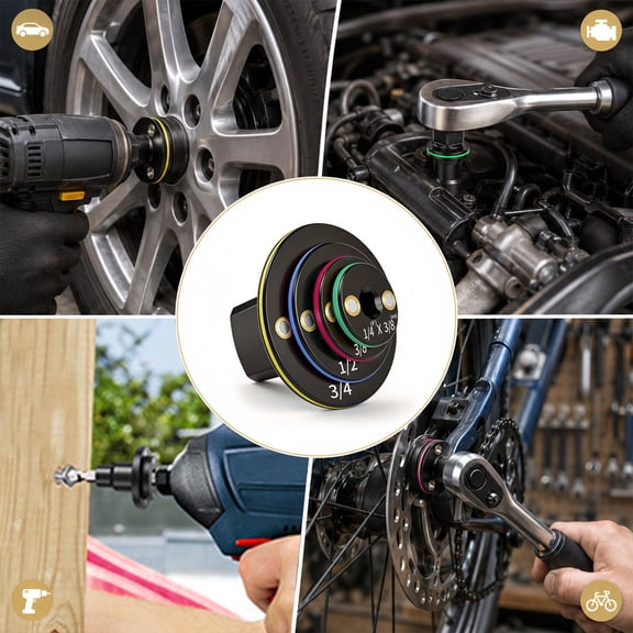Low Profile Impact Adapter Set (4PC) - Magnetic Socket Adapters for Tight Spaces, Cr-Mo Steel Ratchet Converters Black