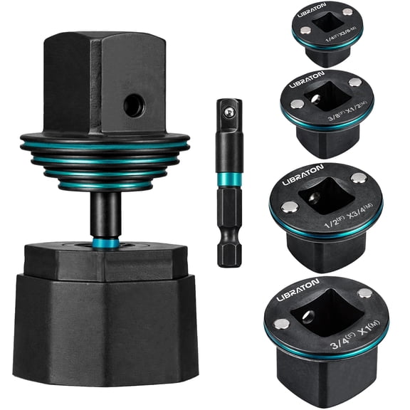 Low Profile Impact Socket Adapter Set, 5pc Magnetic Drive Converter Kit for Tight Space (1/4" to 3/8", 3/8" to 1/2", 1/2" to 3/4", 3/4" to 1", & 1/4" Hex Adapter) for Impact Wrench and Drill