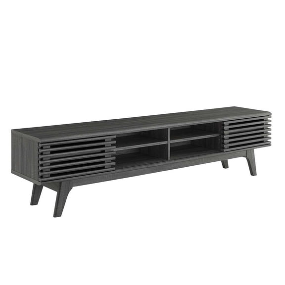 Low Profile Media Console TV Stand, Entertainment Center Table Organizer For Living Room Bedroom Lounge, Sliding Doors With Center Glide Drawer, Mid Century Modern Style, Walnut, 1 Piece