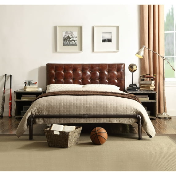 Low Profile Metal FB Leather Queen Bed / Modern Look for Your Space
