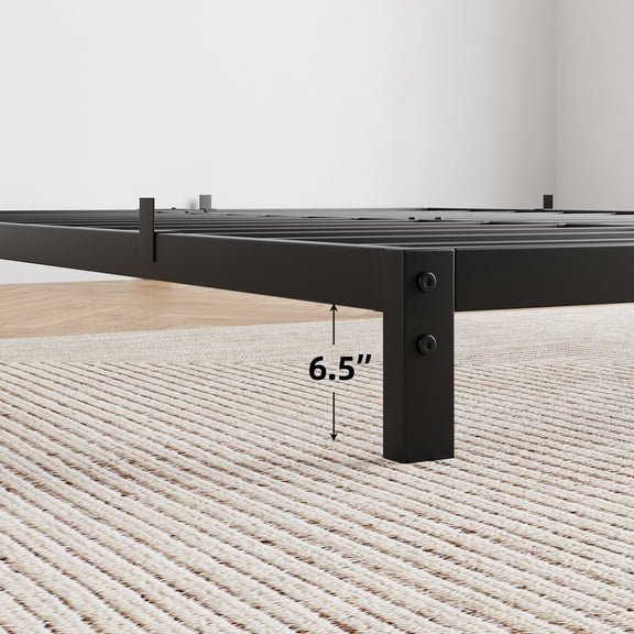 Low Profile Metal Platform Bed Frame Heavy Duty Steel Slats, No Box Spring Needed, Noise-Free Easy Assembly, Black