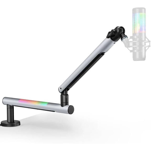 Low Profile Mic Arm with RGB Light, Adjustable Microphone Boom Arm with 4.4 lbs Load Capacity, 3/8" to 5/8" Screw Adapter, Desk Mount Mic Stand for Gaming Streaming Podcasting