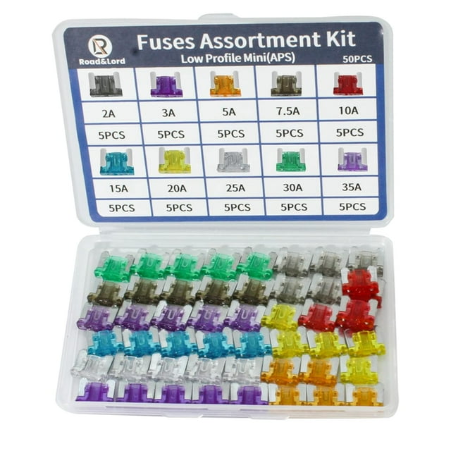 Low Profile Mini Blade Fuses Assortment Kit 50Pcs Micro Blade Fuse