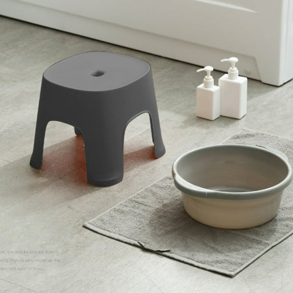 Low Profile Multi-Purpose Plastic Stool, Non-Slip Thickened Step Stool with Ergonomic Design, Food Grade BPA-Free Material, Stackable Portable Seat for Bathroom Baby Bathing Children Camping Black