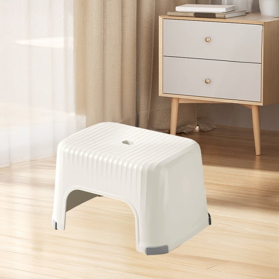 Low Profile Multi-Purpose Plastic Stool, Non-Slip Thickened Step Stool with Ergonomic Design, Food Grade BPA-Free Material, Stackable Portable Seat White