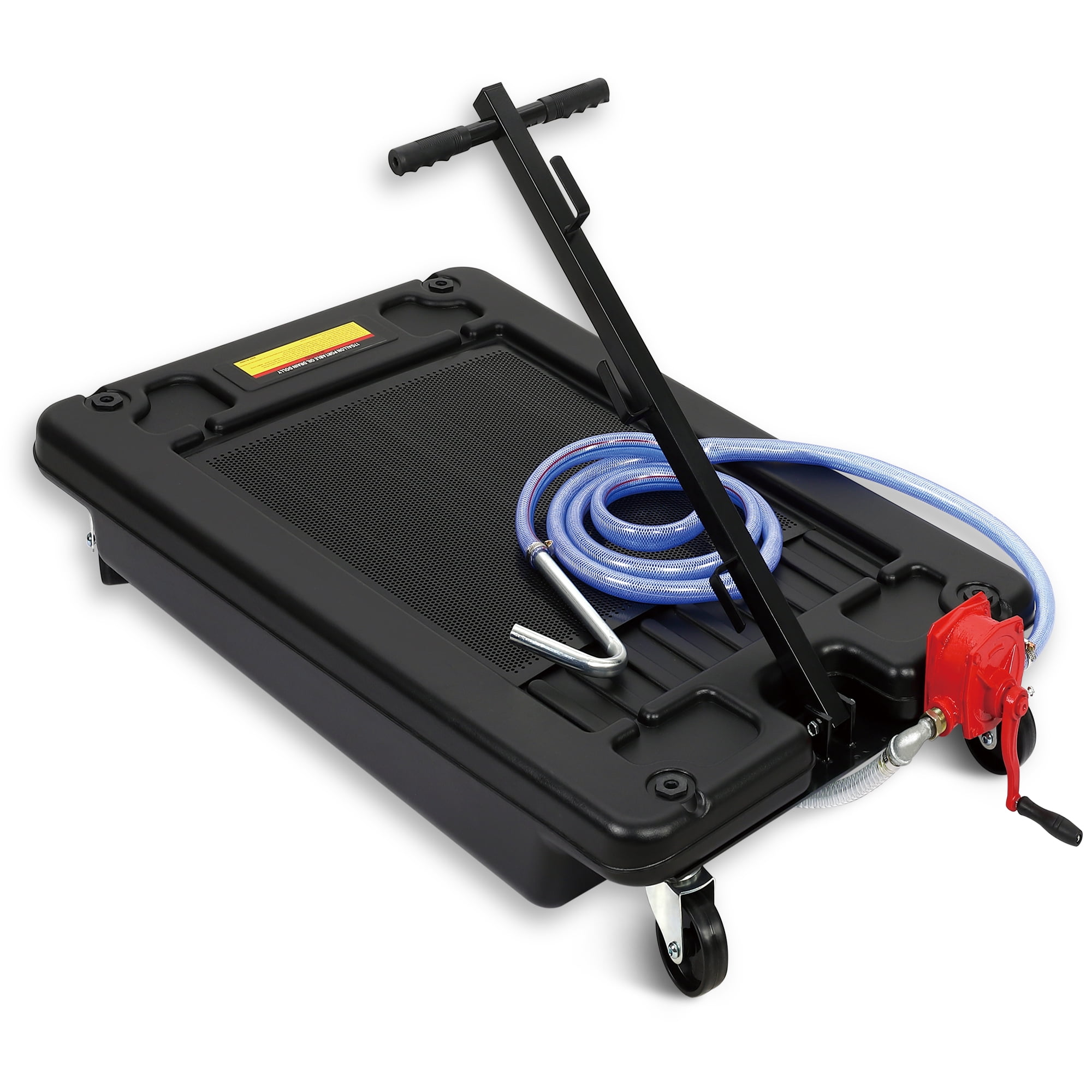 Low Profile Oil Drain Pan, 17 Gallon Capacity, Rolling Oil Drain Pan with Manual Pump, 7.2 ft Hose & T Folding Handle, Leak-Proof & Corrosion-Resistant, Fit for Cars, SUVs, Trucks, ATVs