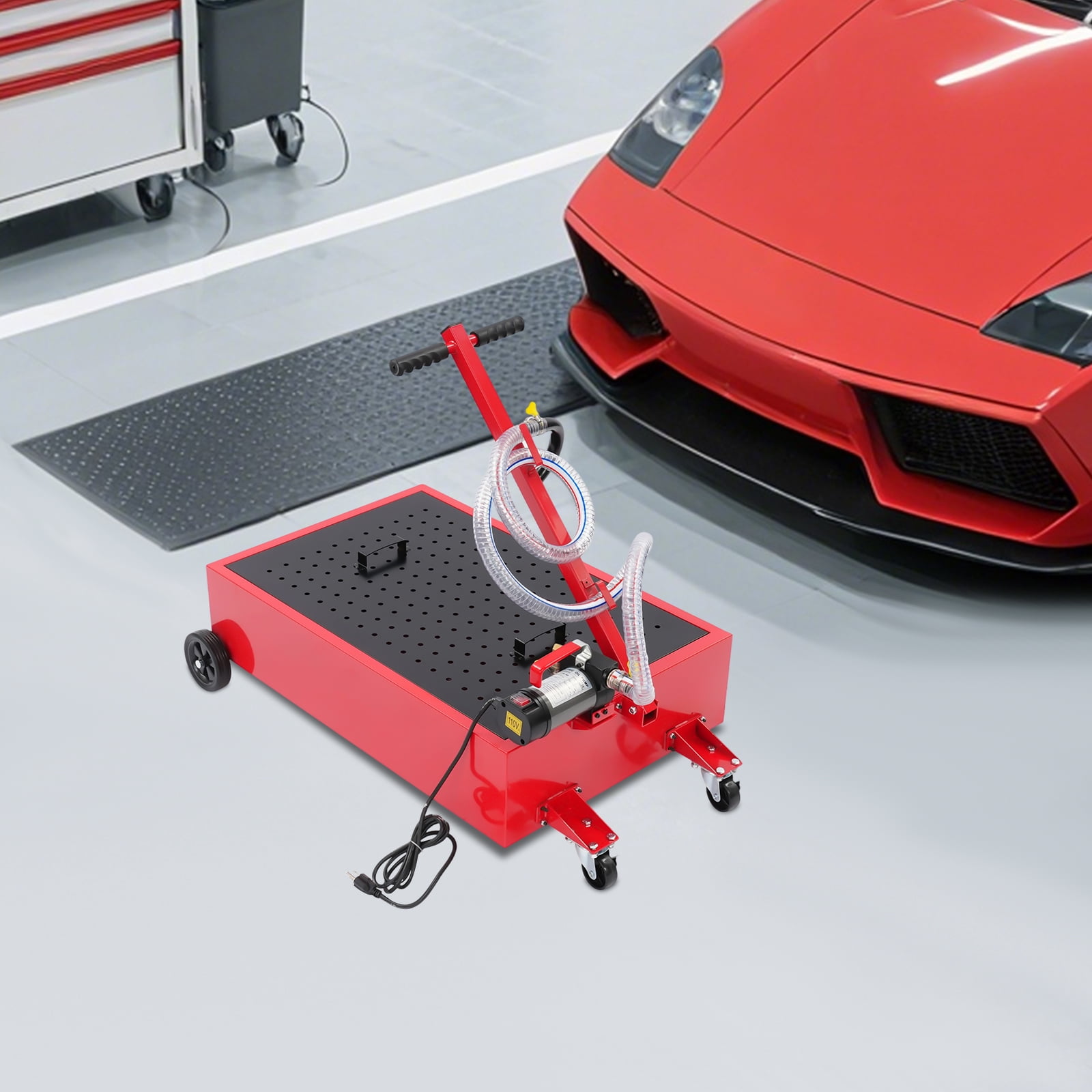 Low Profile Oil Drain Pan 20 Gal Oil Drain Pan with 110V Electric Pump, Electric Oil Drain Pan with 8Ft Long Hose, Large Capacity Oil Change Pan for Truck Cars SUVs