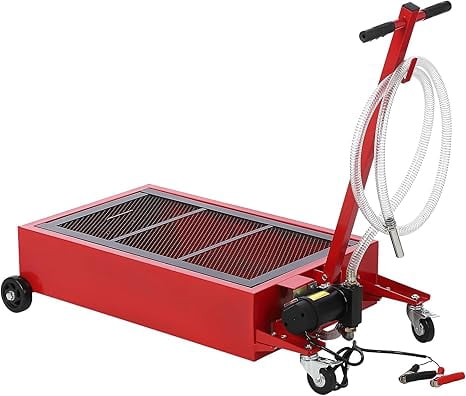 Low Profile Oil Drain Pan, 20 Gallon Oil Drain Pan with Pump, Oil Change Pan with 180W Electric Pump, 8Ft Hose & Folding Handle, Rolling Oil Drain Cart for Trucks, Buses, RVs