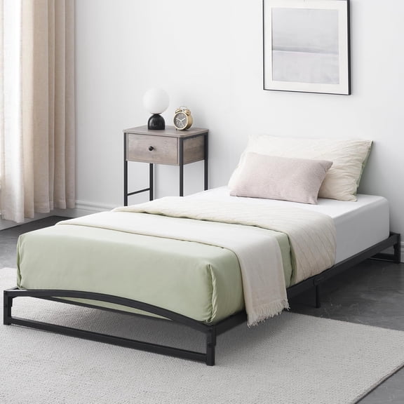 Low Profile Platform Bed Frame, Heavy Duty Metal Bed Base with Arch Design, Steel Slat Support, No Box Spring Needed, Noise-Free, Easy Assembly, Holds Up to 1000 lbs,Twin,Black