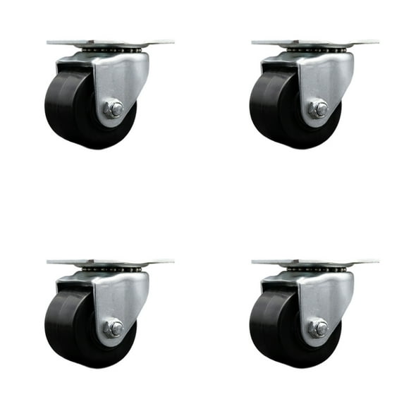 Low Profile Polyolefin 2-1/2 Inch Wheel Top Plate Swivel Caster Set SCC