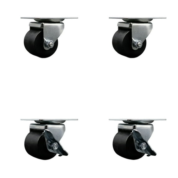 Low Profile Polyolefin 2 Inch Wheel Top Plate Swivel Caster Set with 2 Brake
