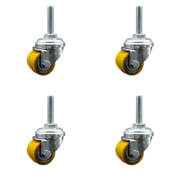Low Profile Polyurethane 35mm Wheel 10mm Threaded Stem Caster Set of 4 SCC