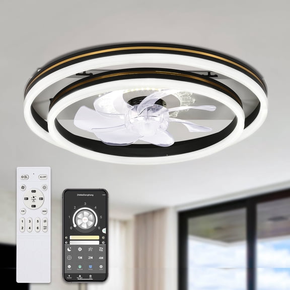 Bella Depot 20" Low Profile Ceiling Fan with Dimmable Light and Remote, 6-Speed Ceiling Lighting for Bedroom