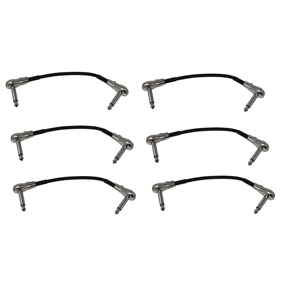 Low-Profile Right Angle Guitar Patch Cable, 6 inch, Pancake Connector, 6 per Pack
