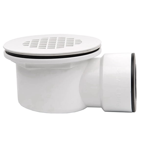 Low Profile Shower Base Drain With Side Outlet, PVC Shower Receptor Drain Assembly With Perforated Strainer & Rubber Gasket, White Replacement Floor Drain For Prefab Shower Pans