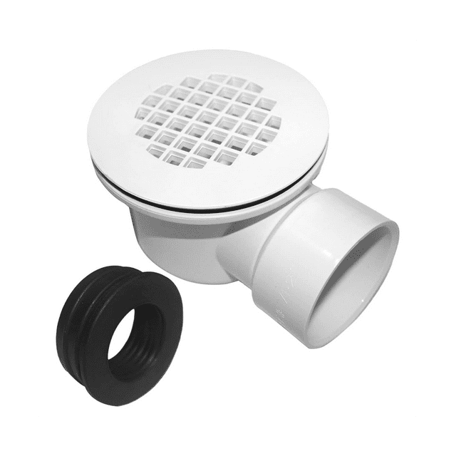 Low Profile Shower Base Drain with Perforated Strainer Side Outlet