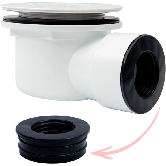 Low Profile Shower Drain Assembly Replacement, 2" PVC Side Outlet with Perforated Strainer Replacement for 1.5" or 2" Shower Base Drain