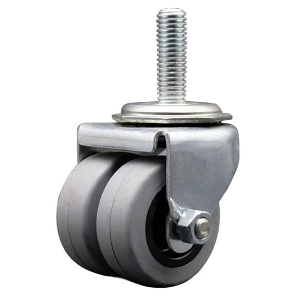 Low Profile Swivel Threaded Stem Dual Wheel Caster-2 Inch by 13/16 Inch Dual Thermoplastic Rubber Wheels-1/2 Inch - 13 TPI by 1-1/2 Inch Threaded Stem-180 lbs. Capacity Per Caster- Brand