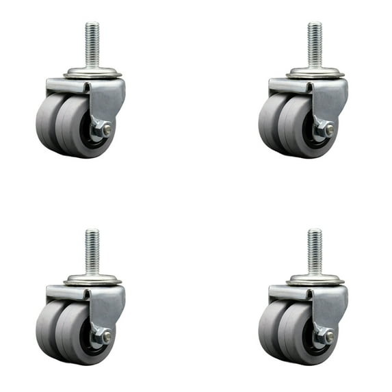 Low Profile Thermoplastic 2 Inch Dual Wheel 1/2 Inch Threaded Stem Caster Set